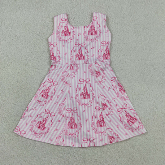 Athletic Pink Castle Bow Sleeveless Girls Dress GSD3815