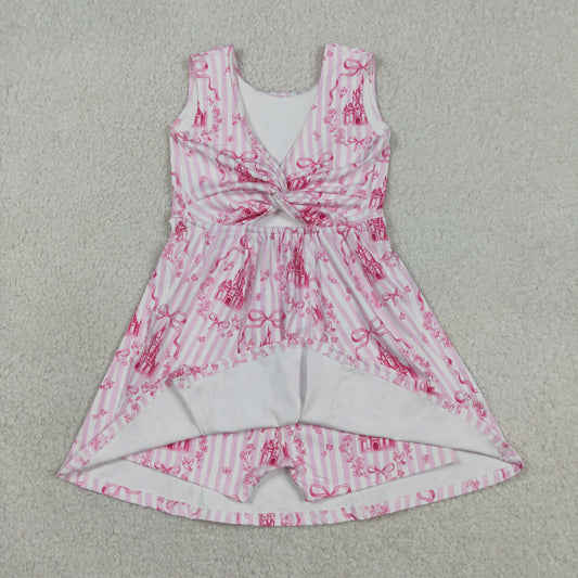 Athletic Pink Castle Bow Sleeveless Girls Dress GSD3815