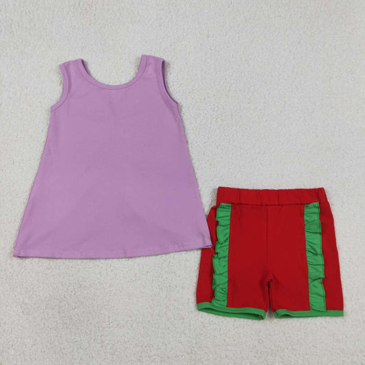 Purple sleeveless top and red shorts Girl Outfit Set GSSO3465