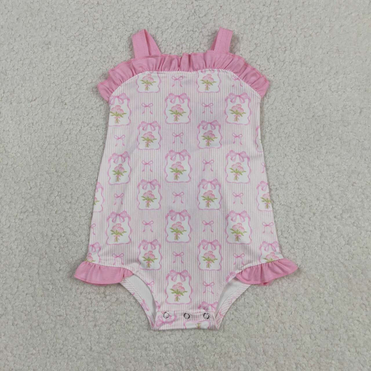 Pink Flower Print Baby Romper  SR4112