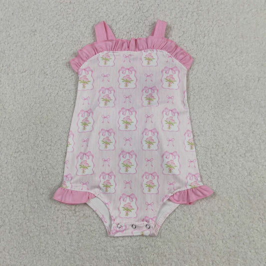 Pink Flower Print Baby Romper  SR4112