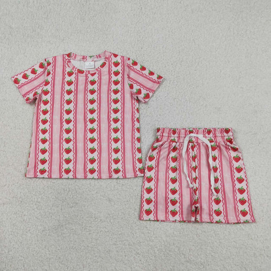 strawberry Print Short Sleeve Girls Set GSSO3649
