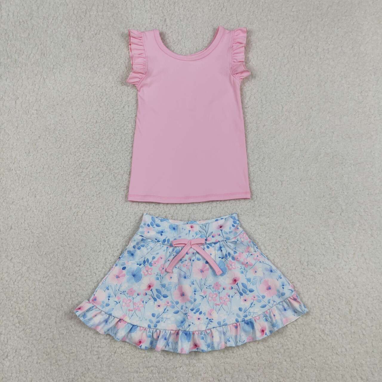 Pink Top and Floral Shorts Girls Skort Outfits GSD3773