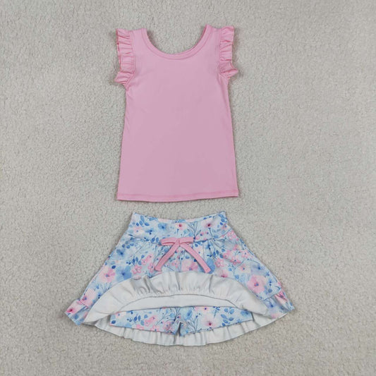Pink Top and Floral Shorts Girls Skort Outfits GSD3773