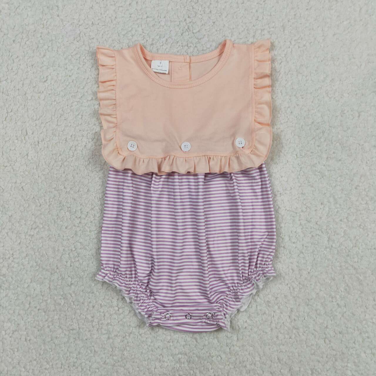 Coral with Ruffle Print Baby Romper  SR3941