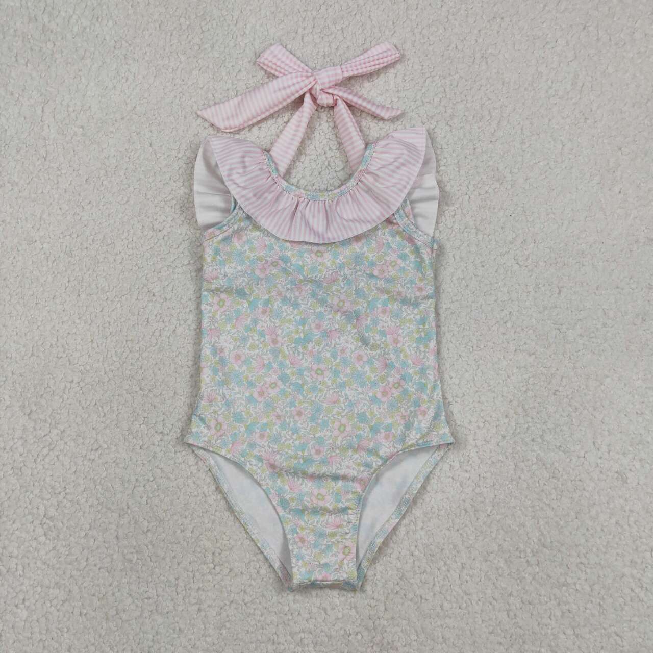 Pink flower print girl Swimsuit S0732