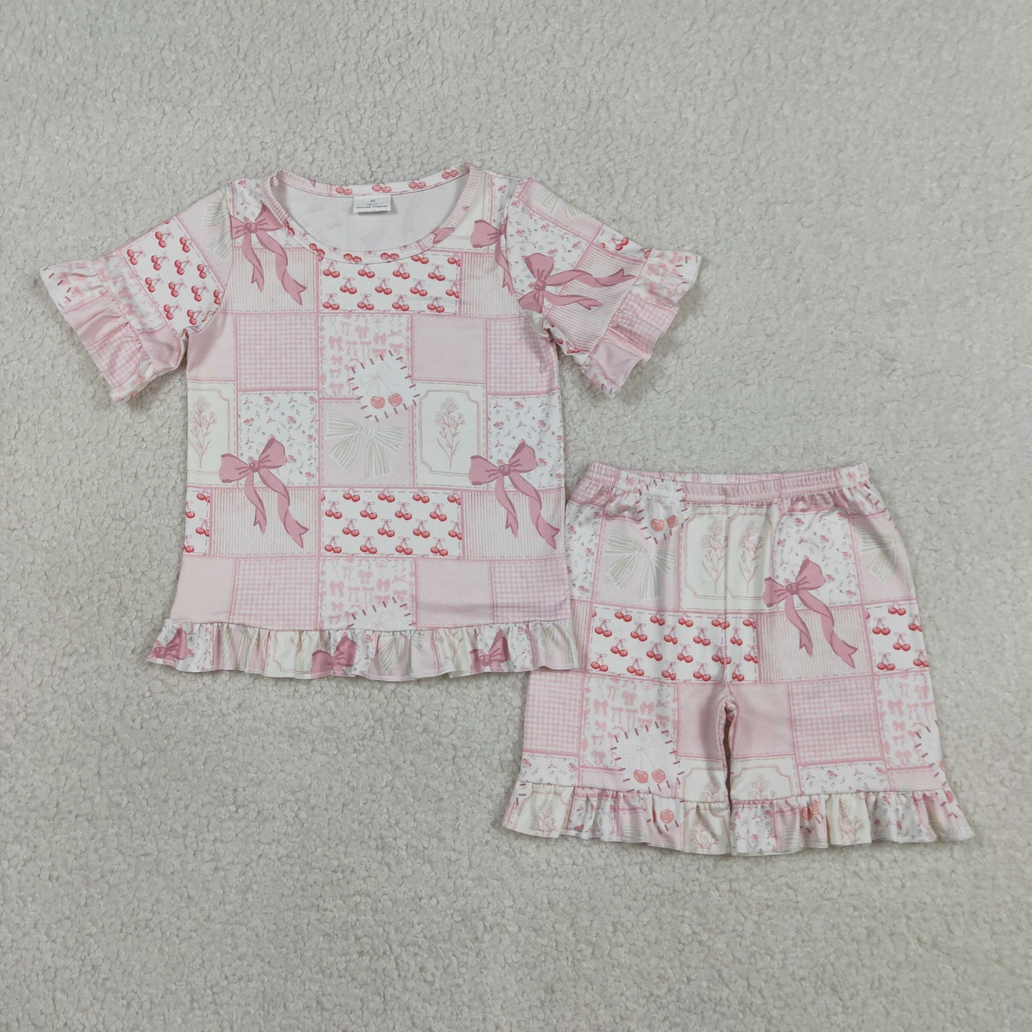 Summer pink bow short sleeve Kids Set GSSO3321