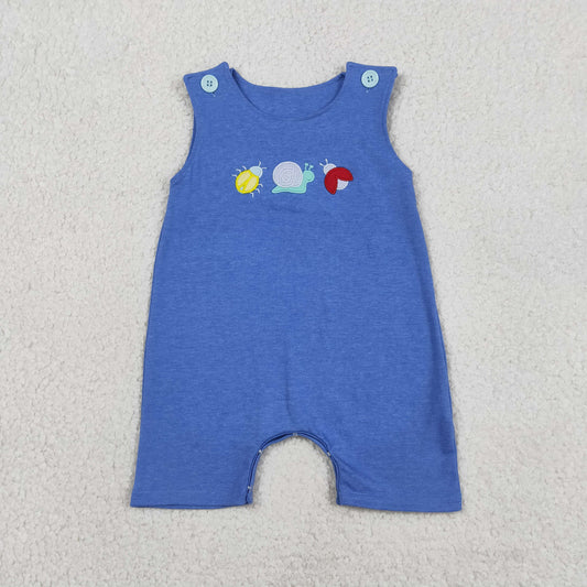 Blue Snail Embroidered Sleeveless Baby Romper