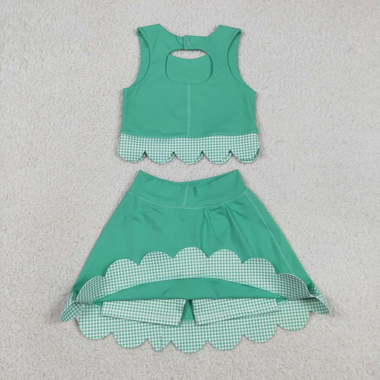 Athletic Green Scalloped With Bow Skort Outfits GSD3320