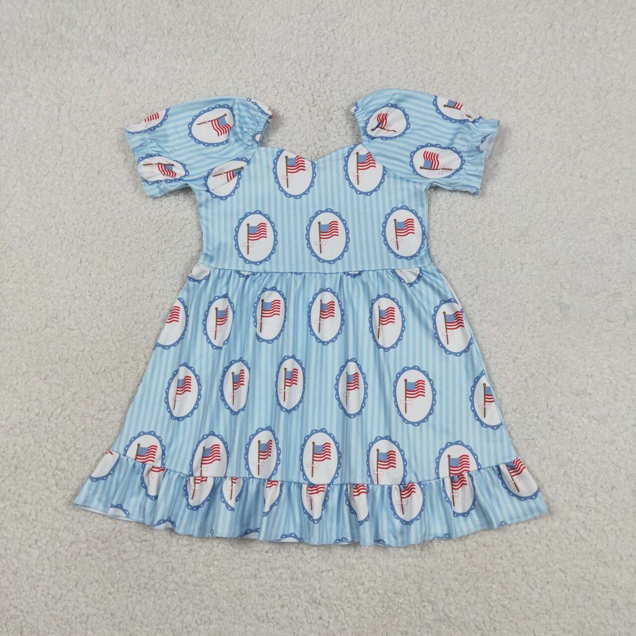 4th of July Blue Stripe flag Girls dress GSD3792