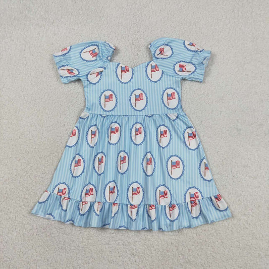 4th of July Blue Stripe flag Girls dress GSD3792