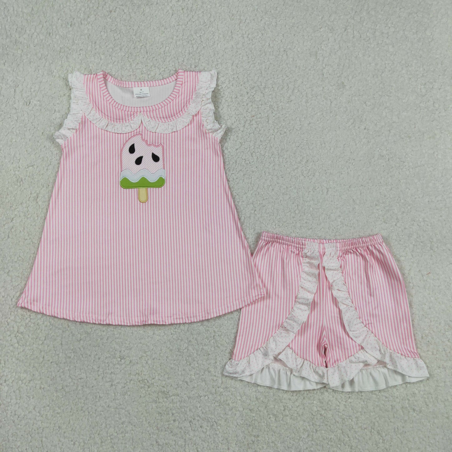 Pink Plaid Sleeveless Top with Embroidery Girls Set GSSO3238