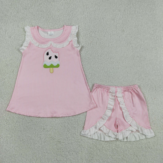 Pink Plaid Sleeveless Top with Embroidery Girls Set GSSO3238