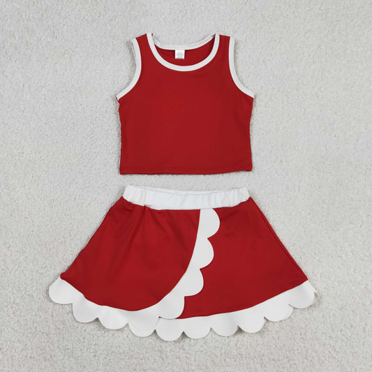 Athletic Red Scalloped Red Skort Outfits GSD4016