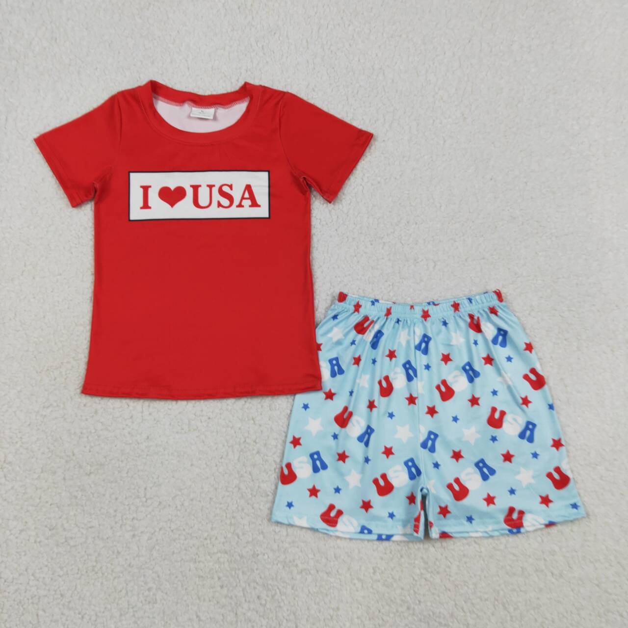 July of 4th Embroidered i Love USA Boy Set BSSO2011