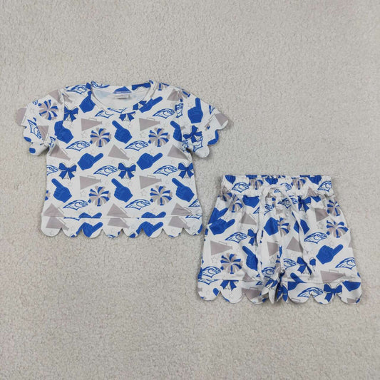 Football scalloped edges Short sleeve Girls Set GSSO3408