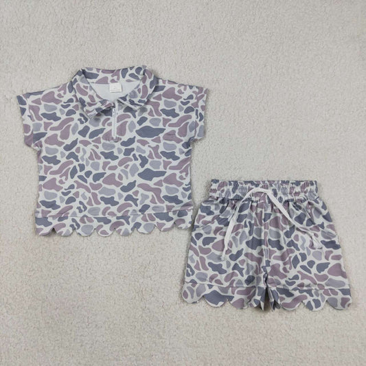 Camo scalloped edges Short sleeve Girls Set GSSO3564