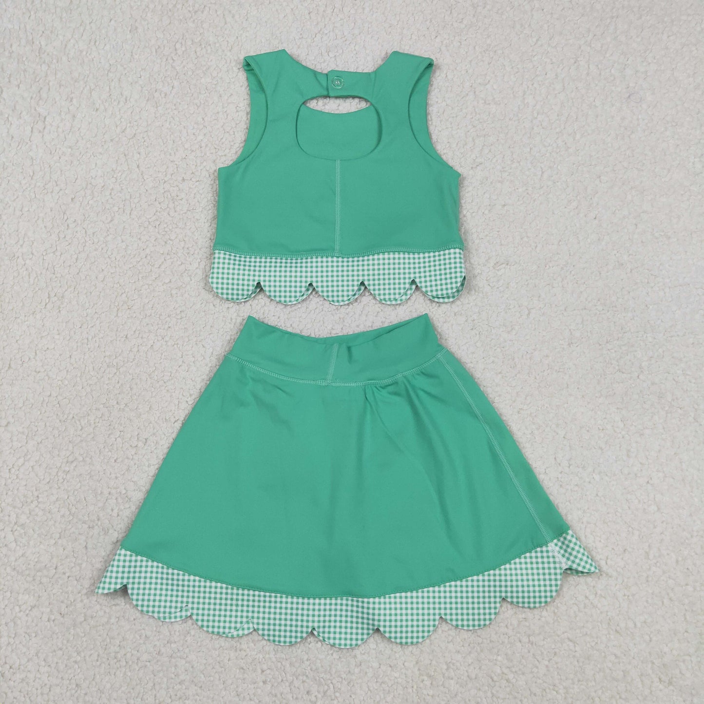 Athletic Green Scalloped With Bow Skort Outfits GSD3320