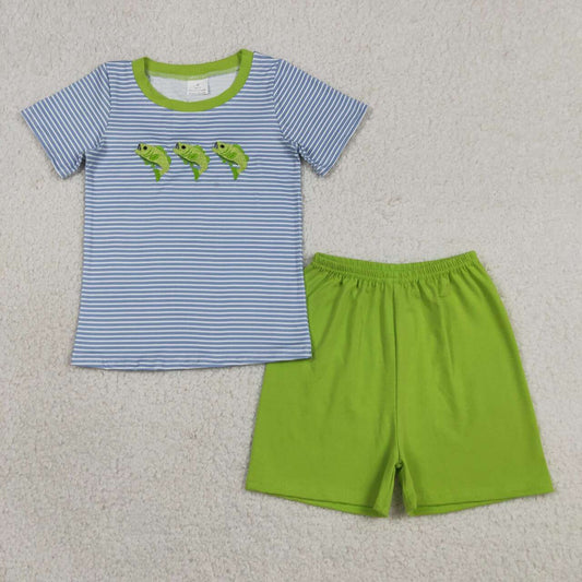 Green Striped Embroidered Fish Boy Set BSSO2001