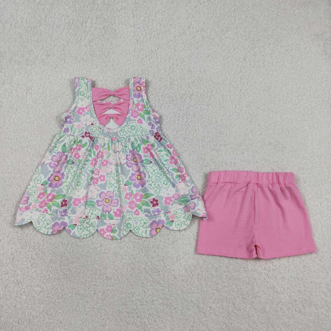 Sleeveless Floral scalloped edges Girls Set GSSO3385