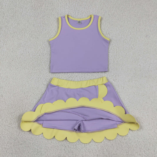 Athletic Purple Scalloped With Bow Skort Outfits GSD4011