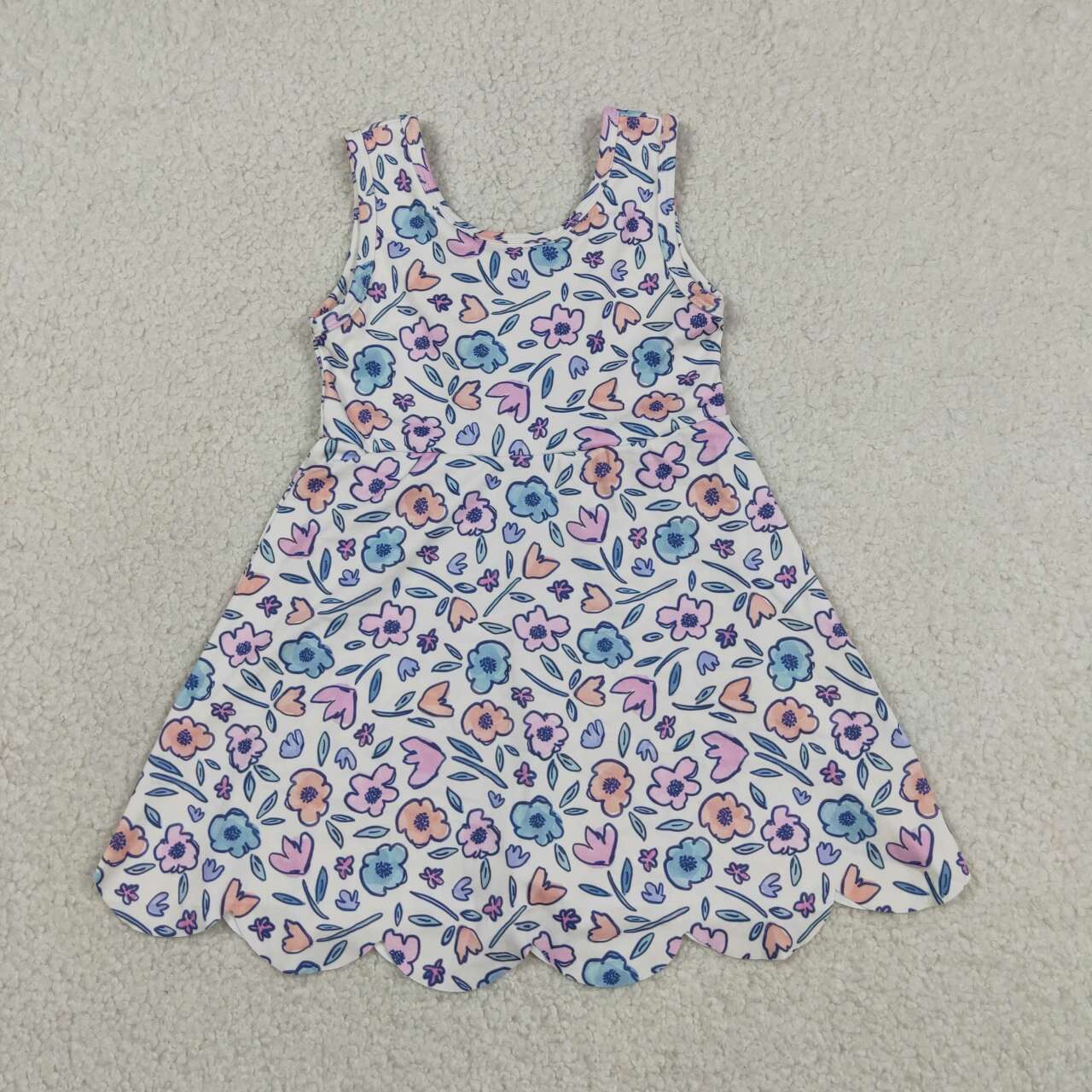 Athletic flower Scalloped Sleeveless Girls Dress GSD3808