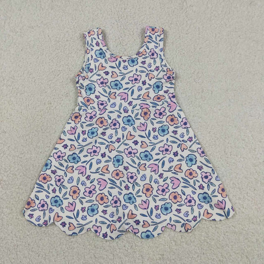 Athletic flower Scalloped Sleeveless Girls Dress GSD3808