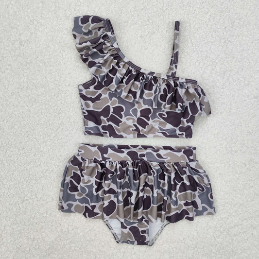 2pc leopard print sleeve girl Swimsuit