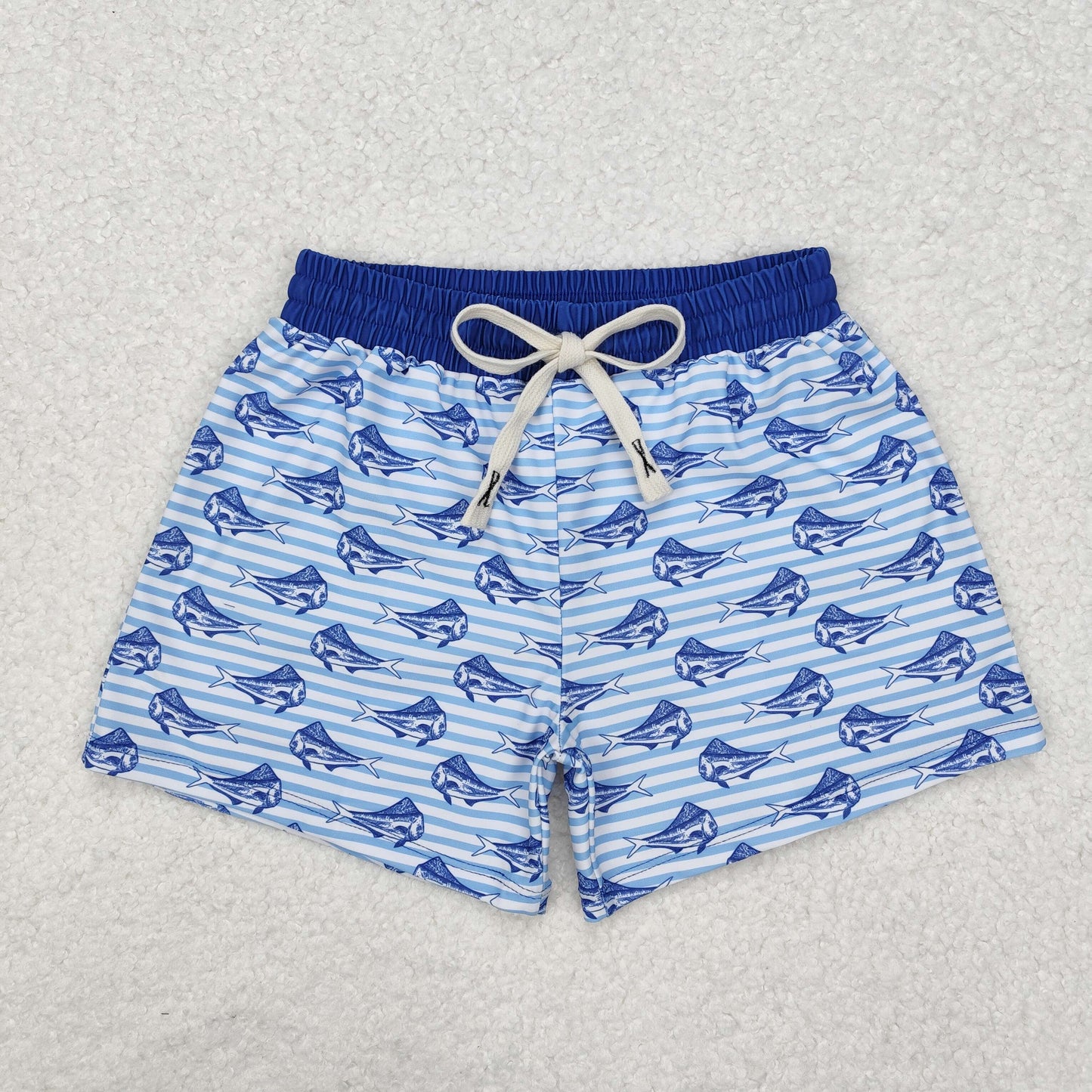 Blue fish stripe Print short swim