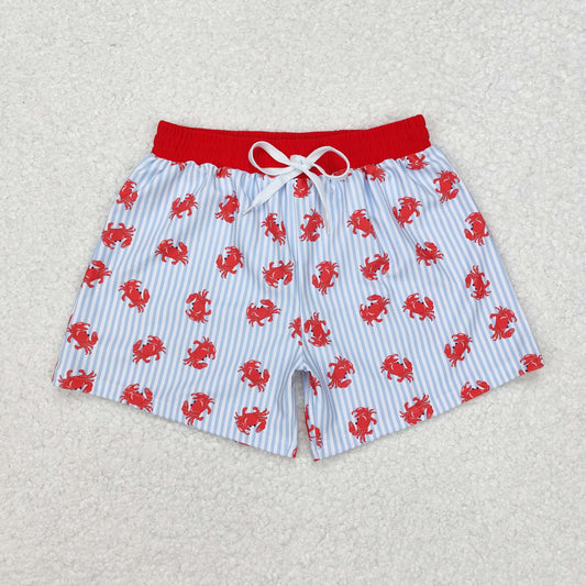 Blue stripe red crab Print short swim