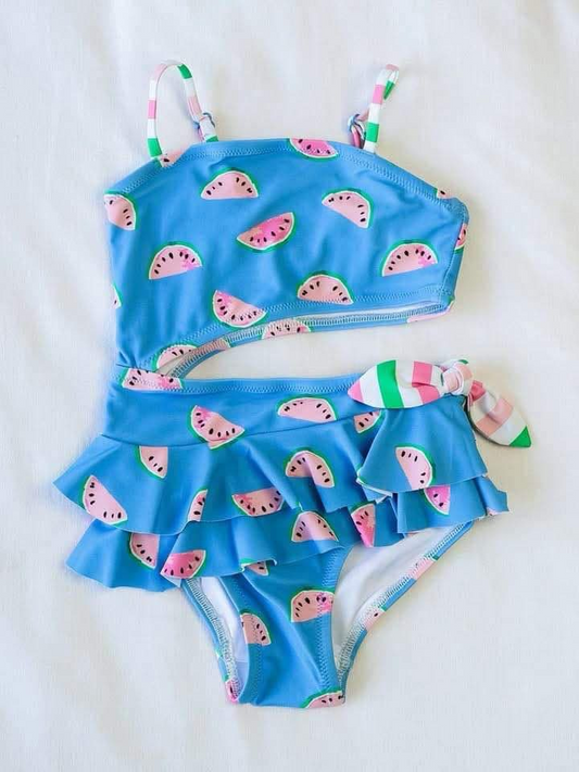 pre -order blue Fruit print girl swimsuitS0527
