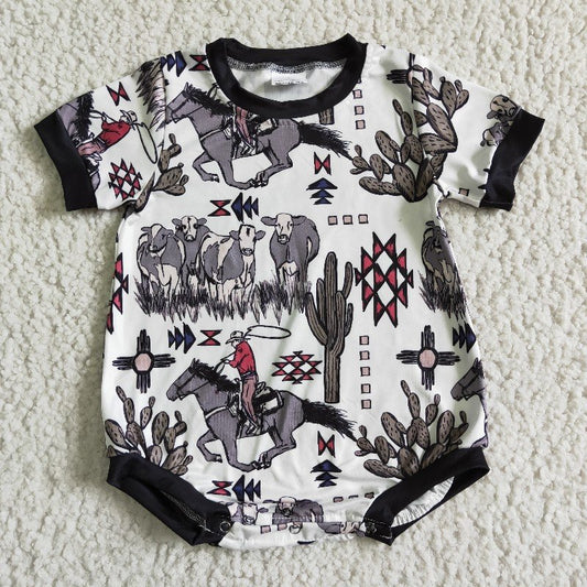 SR0013 Western Cactus Cowboy Romper (usa warehouse)