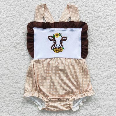 SR0312  Cow embroidery baby Romper (usa warehouse)