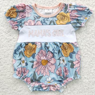SR0344 Flower embroidery  MAMA Girls baby Romper (usa warehouse)