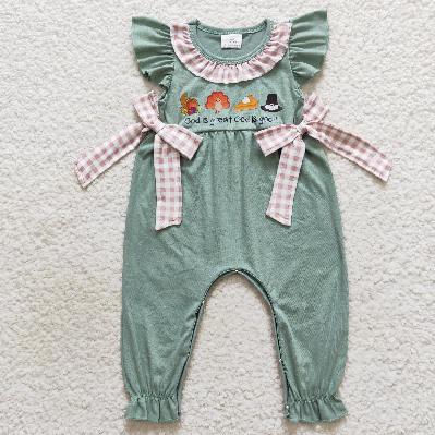 SR0438 Thanksgiving Turkey Print Stripe baby Romper (usa warehouse)