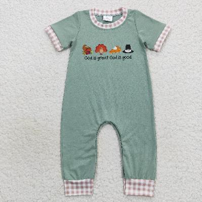 SR0439 Thanksgiving Turkey Print Stripe baby Romper (usa warehouse)