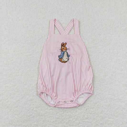 SR0462 easter embroidery Print Stripe baby Romper (usa warehouse)