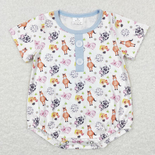 SR0607 farm cow Horse Print baby Romper (usa warehouse)