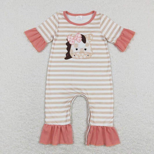 SR0674 embroidered cow short sleeve baby Romper （us warehouse）