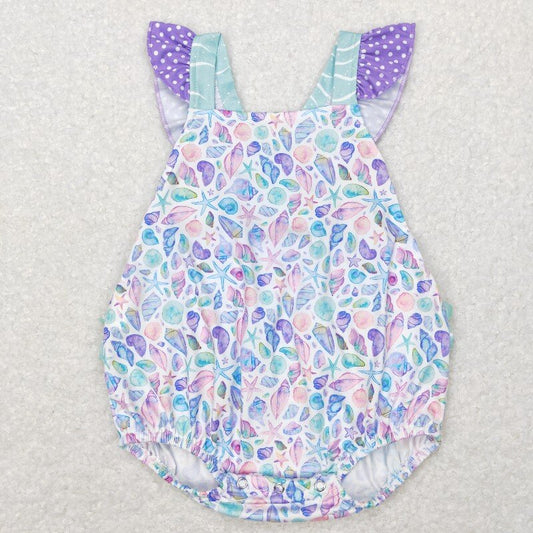 SR0735 purple floral short sleeve baby Romper （us warehouse）