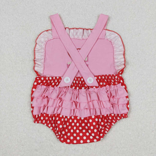 Pink Dots embroidery i love mommy print Baby Romper