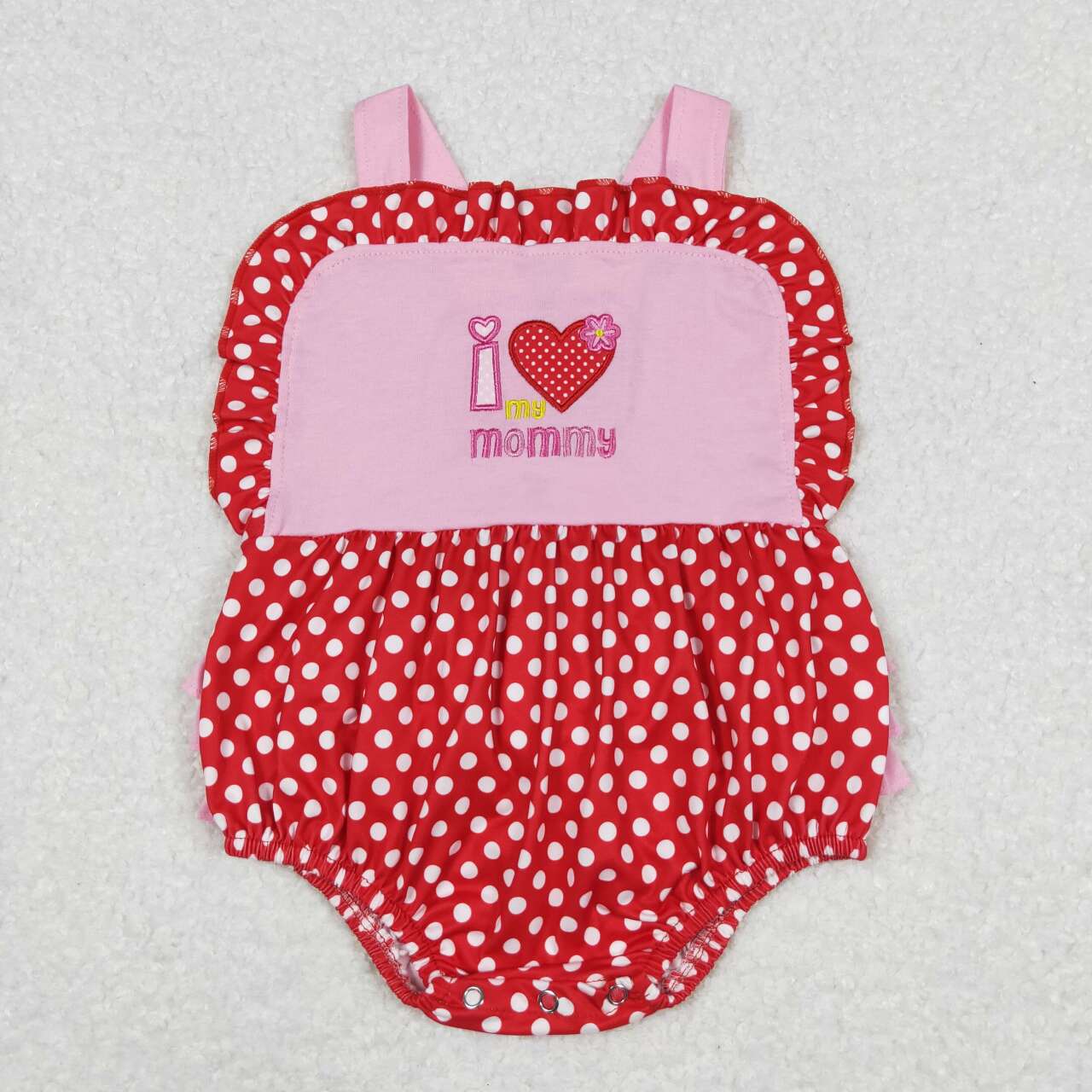 Pink Dots embroidery i love mommy print Baby Romper