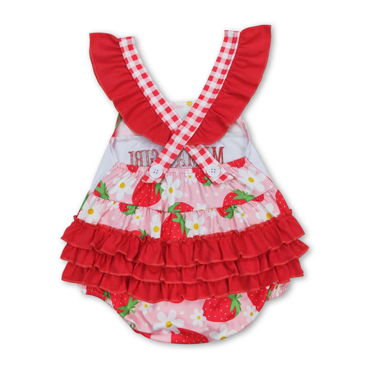 Mama's Girls Strawberry embroidery baby Romper （us warehouse）