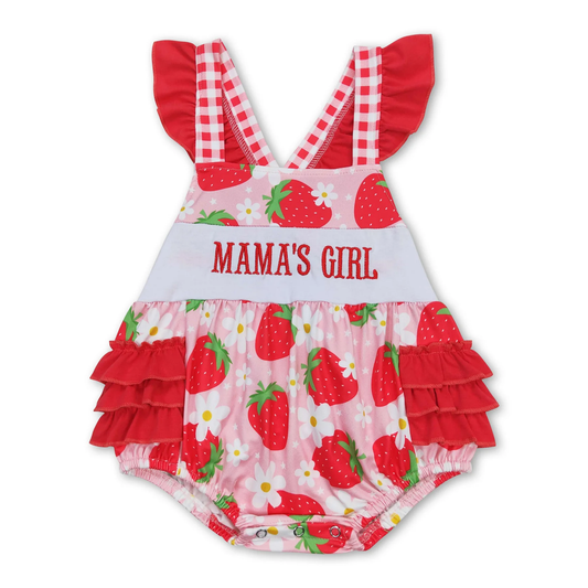 Mama's Girls Strawberry embroidery baby Romper （us warehouse）