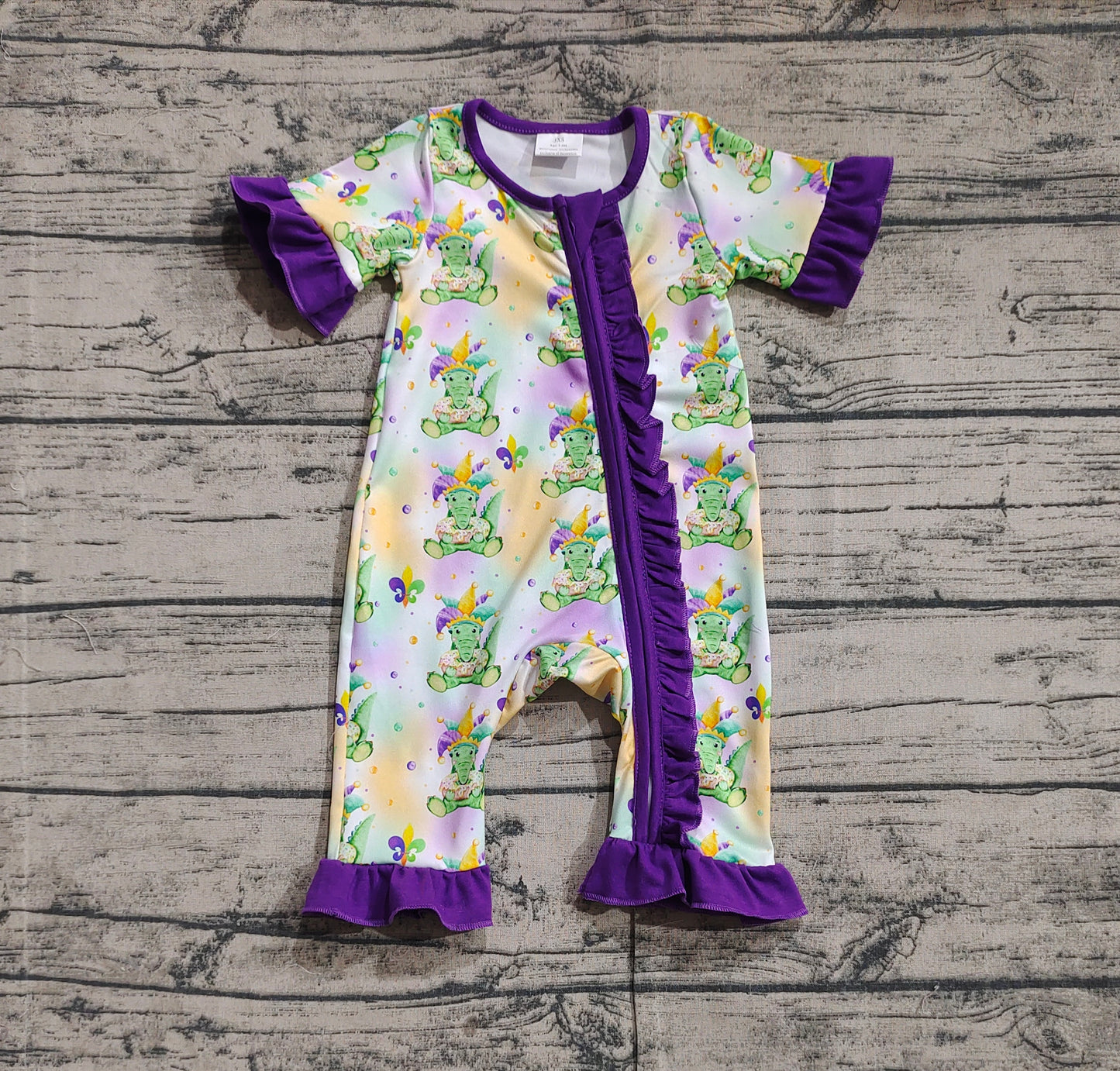 Pre-order purple cartoon print with zipper short sleeve baby romper SR2068