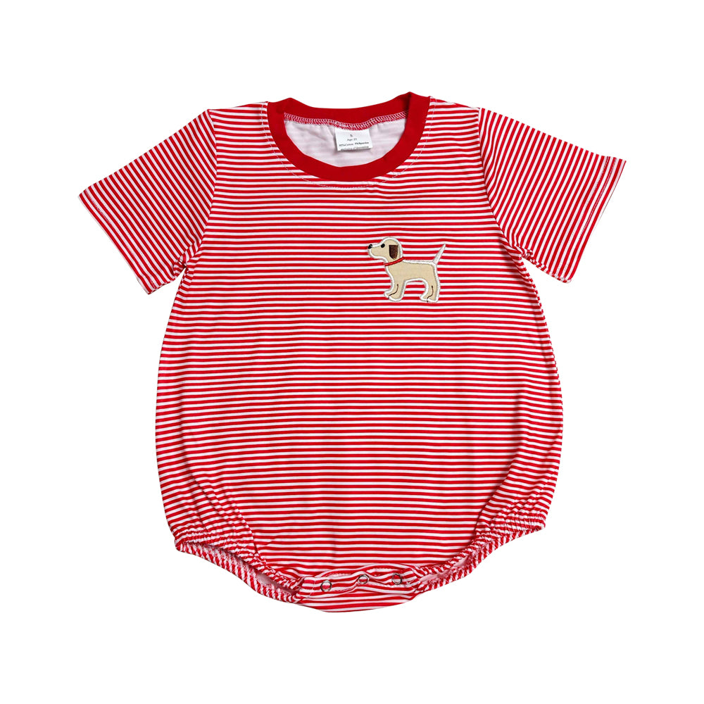 Red Stripe Embroidered Dog Print Baby Romper  SR2286