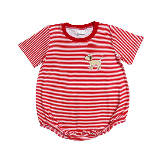 Red Stripe Embroidered Dog Print Baby Romper  SR2286