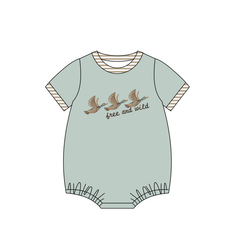 pre -order green duck print short sleeve baby romperSR2358