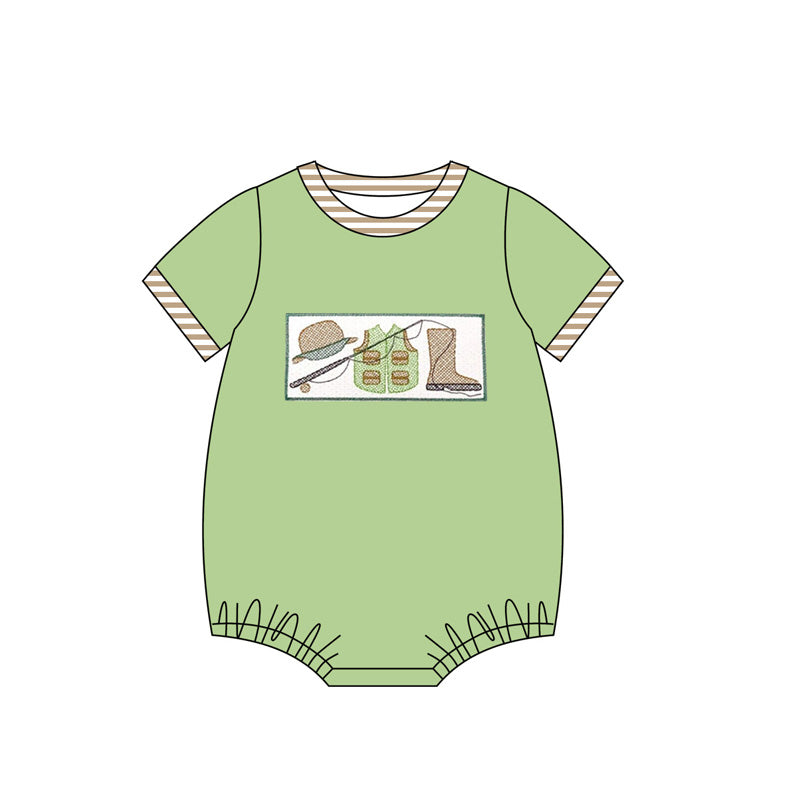 pre -order green pattern print short sleeve baby romperSR2360