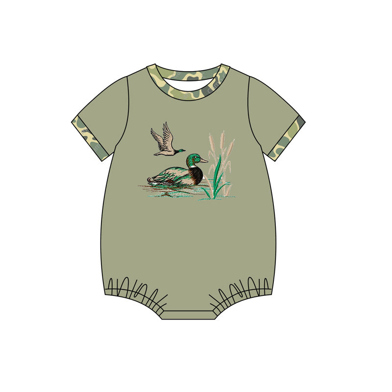 pre -order green duck print short sleeve baby romperSR2362